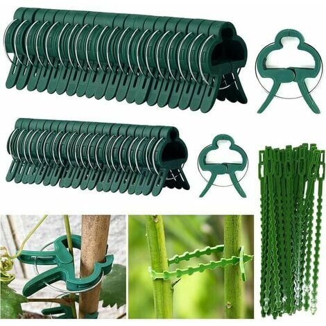 60 piezas de clips de soporte de jardín, clips de plantas, clip de soporte de plantas con 30 piezas de lazos de plantas ajustables, clips estables para fijar plantas trepadoras (30 grandes + 30 pequeñ