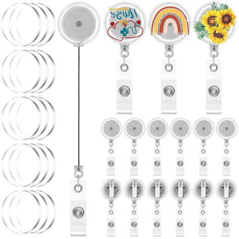 60 porte-badges rétractables à monter soi-même et feuilles acryliques transparentes vierges avec pinces crocodiles - Idée cadeau pour infirmières, enseignants, enfants et étudiants