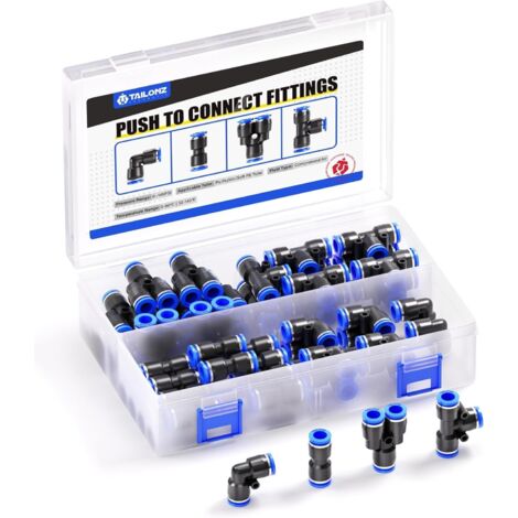 60 Raccords pneumatiques, Push-to-connect 6,35 mm, Résistance 145 psi, Pour tube PU Nylon, Système air comprimé