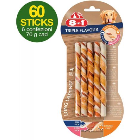 60 Rotolini Triple Flavour con triplo gusto pollo, manzo e maiale - OFFERTA RISPARMIO 6 confezioni da 10 rotoli ciascuna