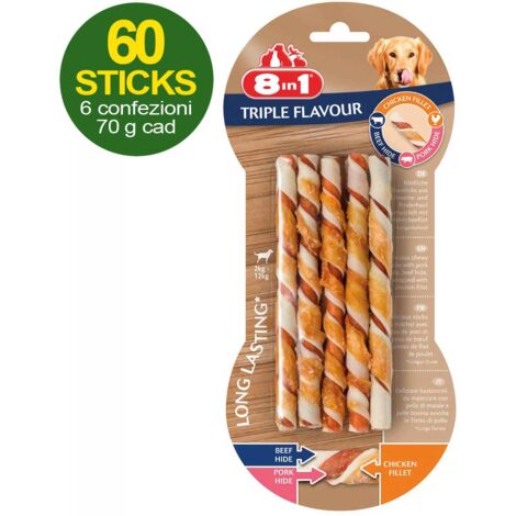60 Rotolini Triple Flavour con triplo gusto pollo, manzo e maiale - OFFERTA RISPARMIO 6 confezioni da 10 rotoli ciascuna