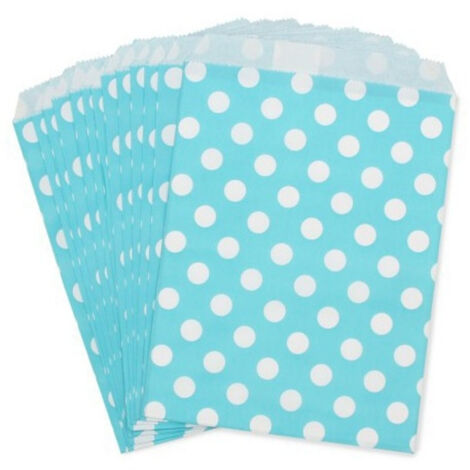 60 Sacchetti Sacchetto Busta In Carta Celeste Pois 16x13 Cm Confettata Caramelle