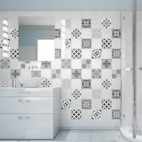 60 Stickers adhésifs carrelages | Sticker Autocollant Carrelage - Mosaïque carrelage mural salle de bain et cuisine | Carrelage adhésif - nuance de gris élégants - 10 x 10 cm - 60 pièces