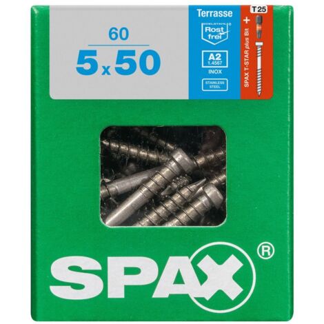 60 Stück Edelstahlschrauben, Innensechskant Torx, 5 x 50 mm SPAX
