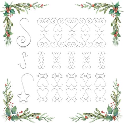 60 Stück Weihnachtskugelhaken, Weihnachtsbaumhaken, Weihnachtsschmuckhaken zum Aufhängen von Christbaumschmuck, Weihnachtskugeln, Weihnachtsstrümpfen, S- und Sternformen