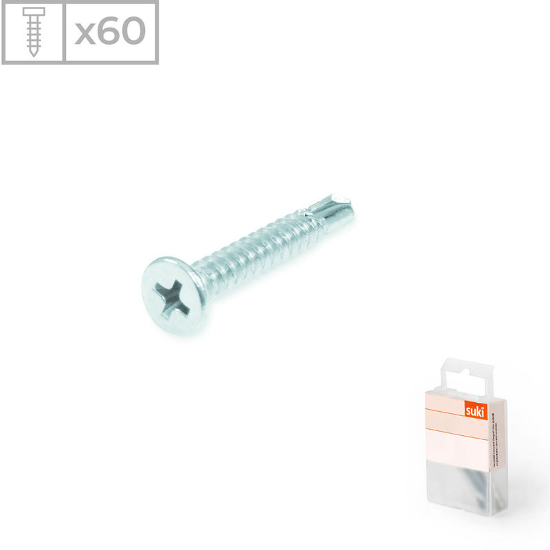 

Suki - 60 Tornillos auto-taladrantes avellanados de acero zincado y 4,2x22mm