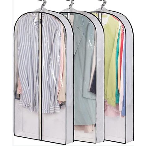 (60 x 100 cm) Let To 3 Kleidersäcke, transparente staubdichte Anzughülle, Kleidersack mit Reißverschluss und Schutzhüllen für C