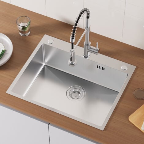 AURALUM MAX 60 x 49 cm Lavello rettangolare, acciaio inox Lavello da incasso con sifone/ tubo di scarico, foro di troppopieno