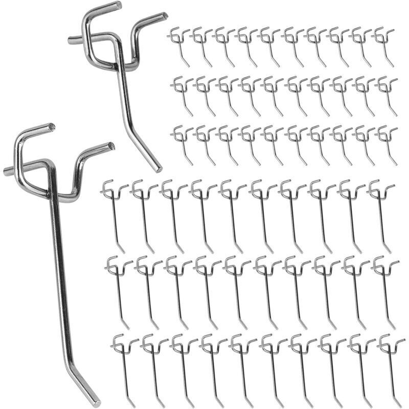 60 x Crochets pour Panneau Perforé , , Crochet pour Ètagères de Entrepôt, Atelier, Magasin de Proximité, Magasin d'Accessoires (2.5-10cm)