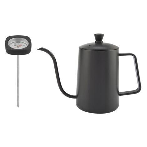 600 ml Edelstahl-Kaffeekessel mit Schwanenhalsausguss und Thermometer (Schwarz)