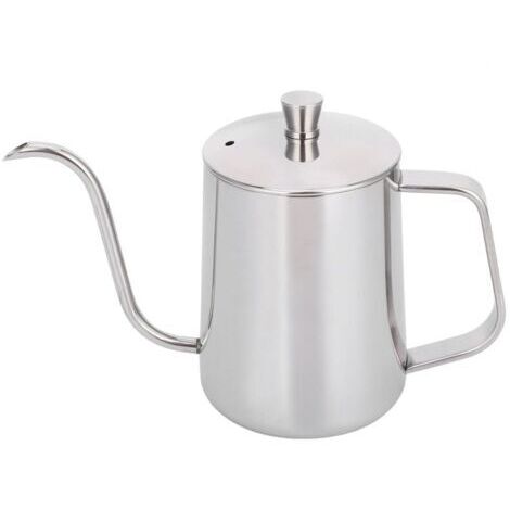 600 ml Filterkaffeemaschine aus Edelstahl 304 mit dünnem Ausguss, dickem Korpus und Deckel.