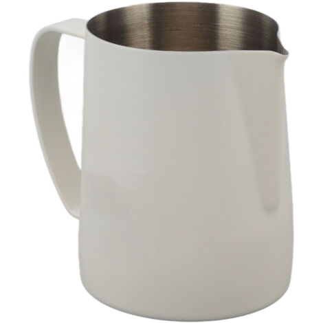 600 ml Milchkännchen aus Edelstahl 304 mit Ausgießer für Milchaufschäumer, ideal für Kaffee zu Hause, ergonomisches Design und weiße Oberfläche.
