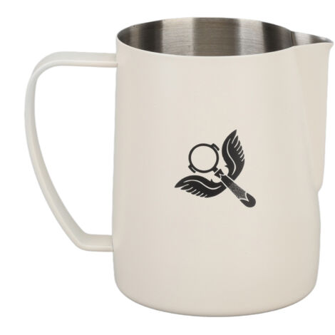 600-ml-Milchkännchen aus Edelstahl (304) mit Spritzschutz für Kaffeeschaum, ergonomischem Griff, weiß