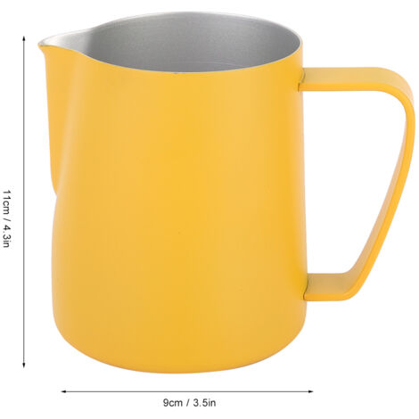 600-ml-Milchkännchen aus Edelstahl zum Aufschäumen von Milch und für Latte Art, für Zuhause oder Café, gelb