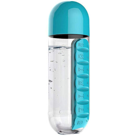 600-ml-Wasserflasche mit 2-in-1-Pillenbox, Reiseetui für Medikamente und tragbarem 7-Tage-Planer