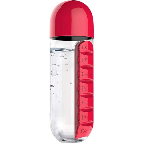 600-ml-Wasserflasche mit 2-in-1-Pillenbox, tragbare Aufbewahrungsbox für 7 Tage, ideal für Reisen und Medikamente.
