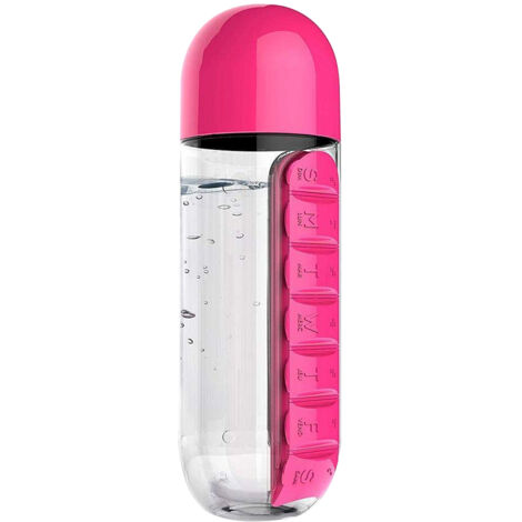 600-ml-Wasserflasche mit 2-in-1-Pillenbox, tragbare Aufbewahrungsbox für 7 Tage, ideal für Reisen und Medikamente.