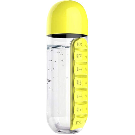 600-ml-Wasserflasche mit Tablettenbox – Reiseapotheke für 7 Tage – 2-in-1-Aufbewahrung für unterwegs