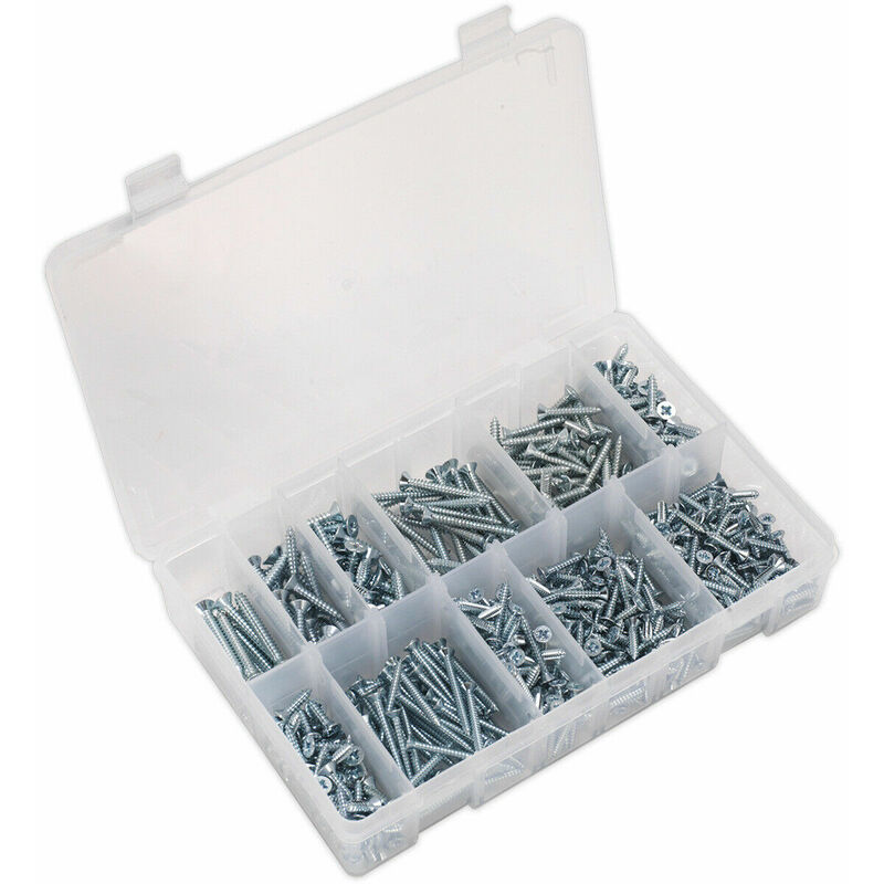 Loops - 600 pack Self Tapping Screw Assortment - Countersunk Pozi - Various Sizes