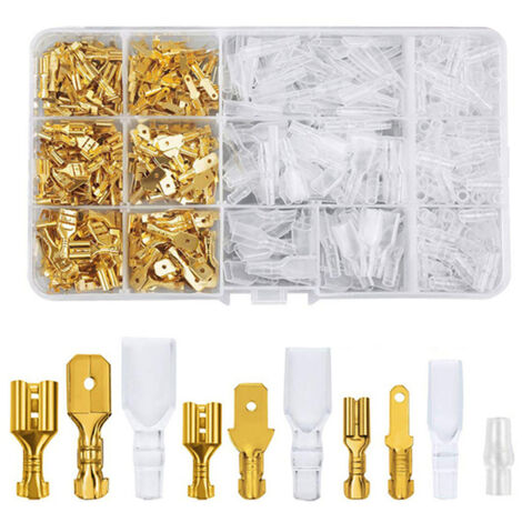 600 Pcs Cosses à Sertir en Laiton, 2.8/4.8/6.3mm Cosse Electrique avec Isolation Manche Mâle Femelle Spade Connecteurs de Fils Crimp Terminal pour Automobile Bateau Moto Voiture