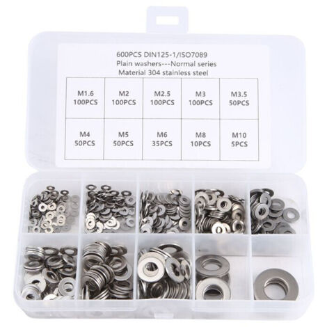 600 pièces kit rondelles plates inox assorties M1.6-M10