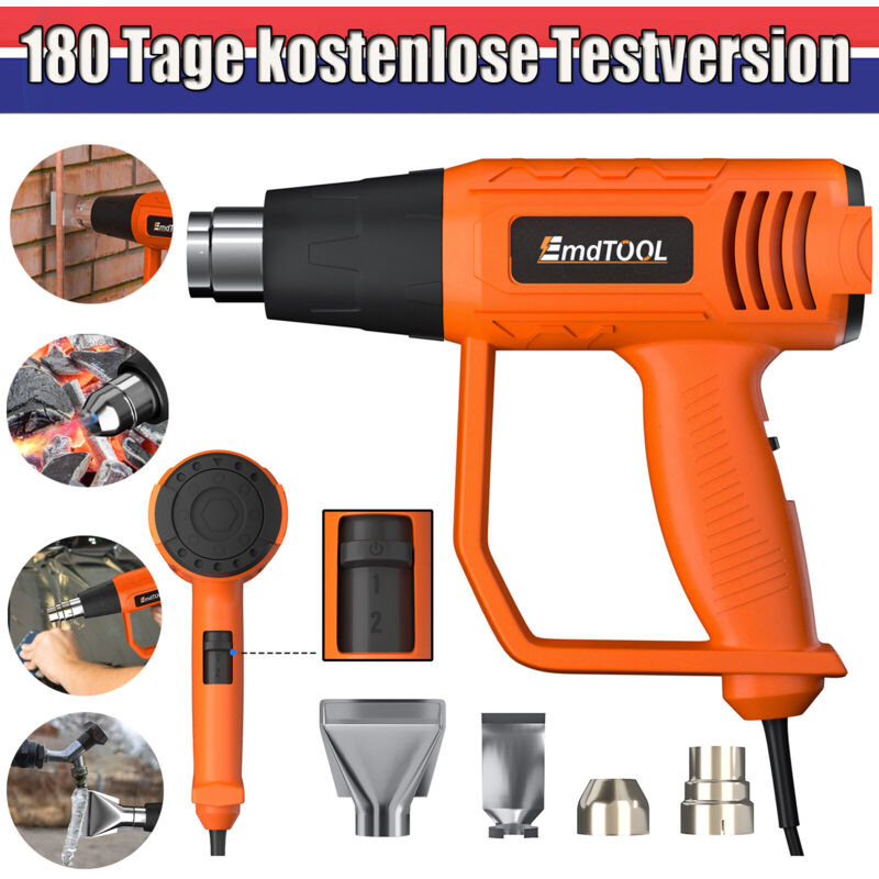 Dayplus - 600℃ Pistolet à air chaud professionnel pistolet à air chaud w/ 4 buses 2000W Orange