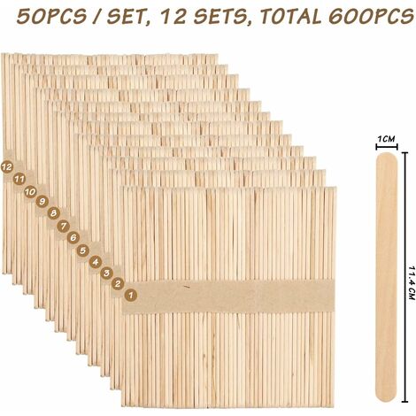 600 Stück Holz-Eisstiele, Holzspatel zum Basteln, Holzstäbchen zum Basteln, Rühr-Holzstäbchen für Eis, Holzstäbchen-Stäbchen, Holzspatel, Wachs-Holzspatel, DIY-Bastelstäbchen, MEHRWEGBunt