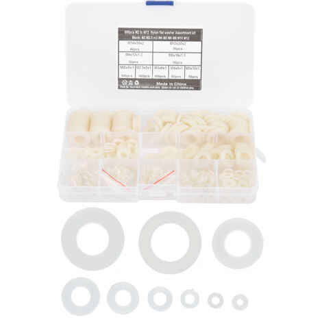 600-teiliges Set weißer Nylon-Unterlegscheiben, 9 Größen, M2–M12, mit Aufbewahrungskoffer für Kleinteile