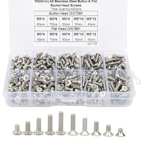 600 Vis à Tête Hexagonale Plate Inox 304, Quincaillerie en Lot