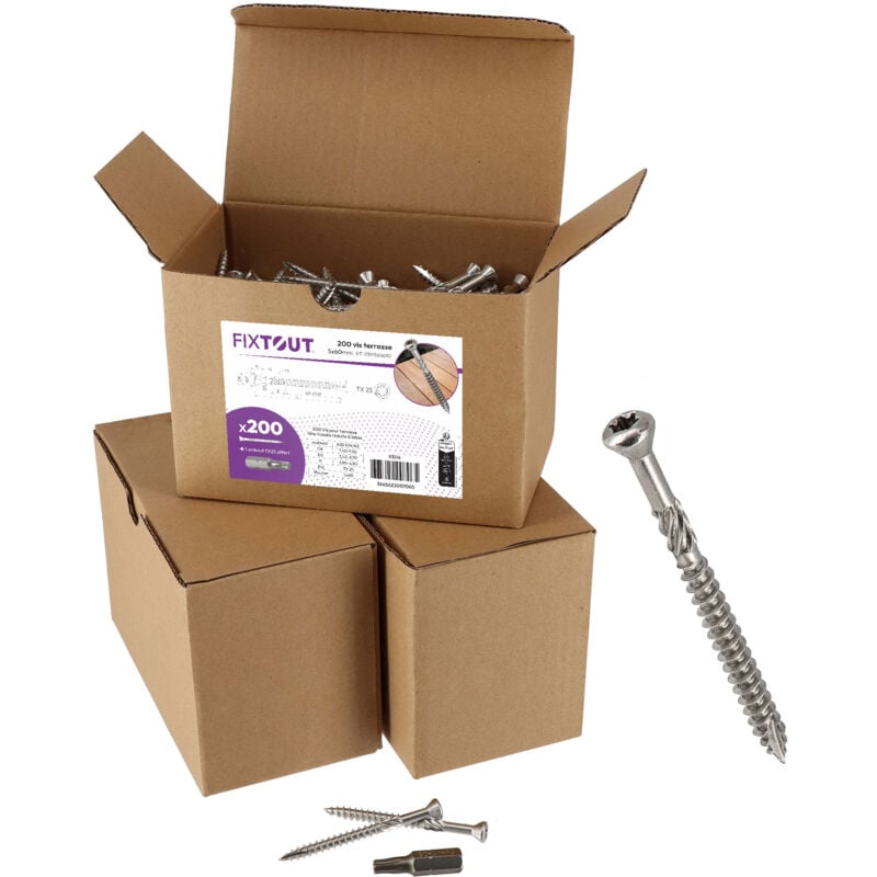 Lot de 600 vis terrasse en inox A2 à tête fraisée réduite - Empreinte Torx 25 - Diamètre 5 mm - Longueur 60 mm