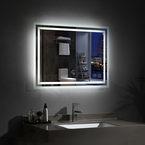 main image of "LED Bathroom Mirror Illuminated with Light Touch Sensor and Demister Anti-Fog Wall Mounted"