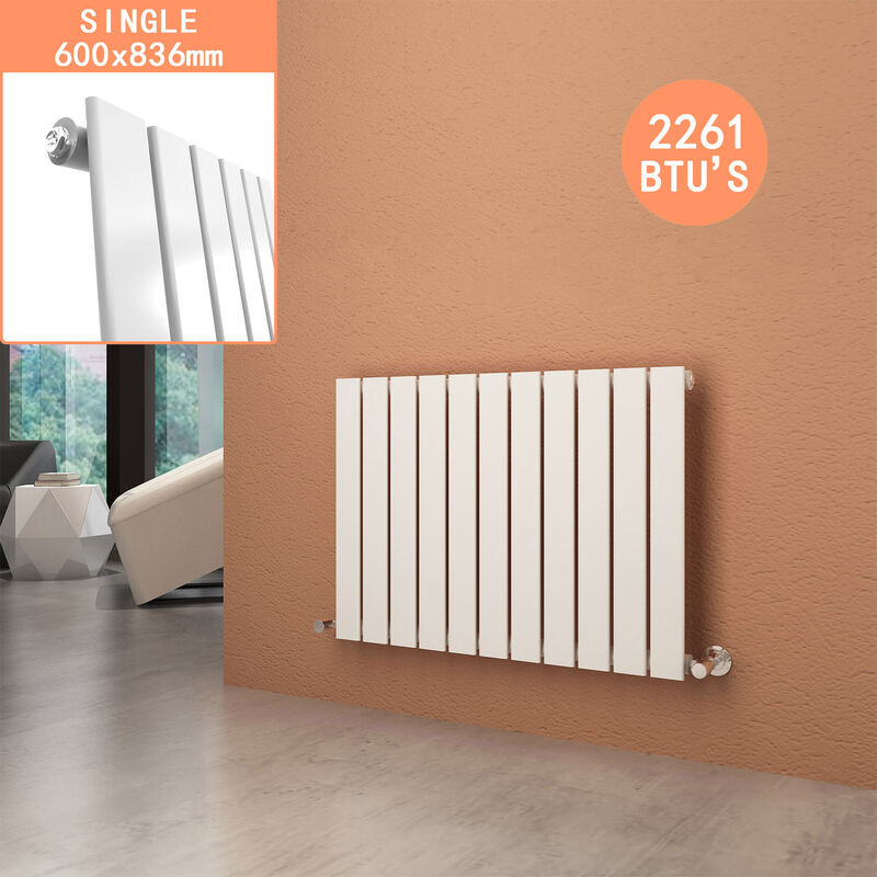 600 x 836 mm White Horizontal Column Designer Radiator Single Flat Panel Radiator Heater - Elegant