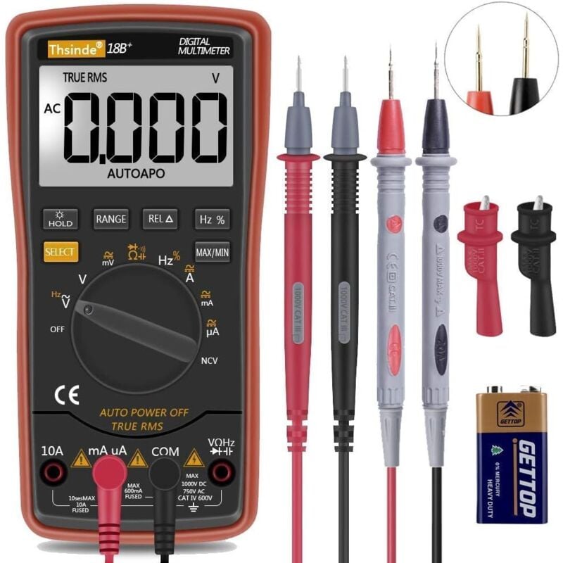 Image of 6000 Counts trms Auto Range Digitalmultimeter mit Multimeter-Messleitungs-Sondensatz 1000 v 20 a