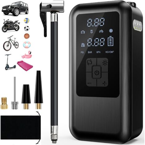 6000 mAh Mini-Elektroluftpumpe, tragbarer Luftkompressor, kabelloser Reifenfüller, 150 PSI, 4 Modi, mit Digitalanzeige, LED-Licht und wiederaufladbar für Motorrad- und Autoreifen (schwarz)