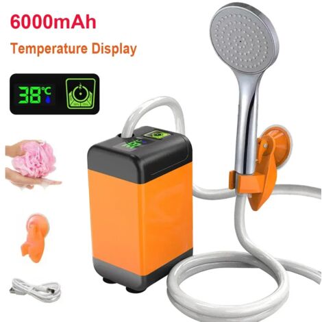 (6000 mAh Type 3) Pompe de douche de camping extérieure avec affichage numérique intelligent, pommeau de douche électrique portable pour abreuver les animaux domestiques