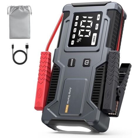 6000A Booster Batterie Voiture,Démarreur de Voiture (Jusqu’à 9 L Essence et 7 L Diesel),Jump Starter 12V avec Câbles de Démarrage Intégrés, Lampe LED et Écran LCD, Adapté aux Motos, SUV et Tondeuses