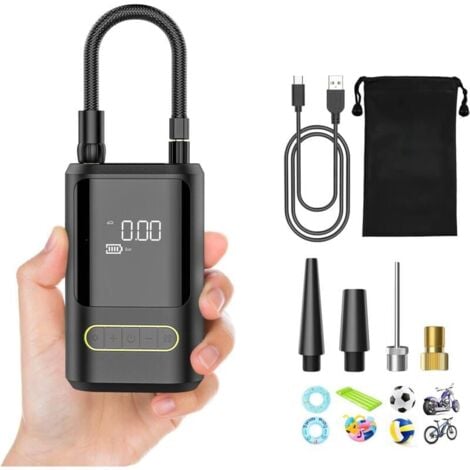 SEVENGIRL 6000mAh Mini Pompe à Air Électrique，Compresseur à Air Portatif Gonfleur Pneus sans Fil 150PSI avec écran LCD Numérique，Pompe à air Rechargeable pour Voiture, Vélo, Moto, Scoote, Balle--