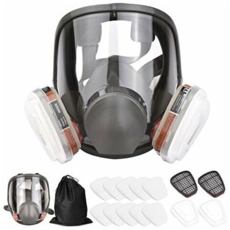 6001 Masque complet 16 en 1 Masque complet Big Vision en silicone 1 corps de masque + 2 x cartouches filtrantes 3 + 2 x bouchons de filtre + 10 tampons filtrants + 1 sac de rangement