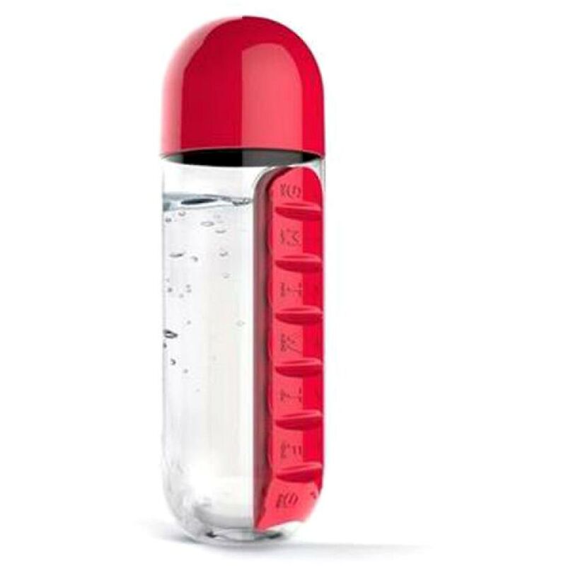 Image of Fortuneville - 600ml 2 in 1 giorno portapillole bottiglia d'acqua portapillole da viaggio pozione rossa