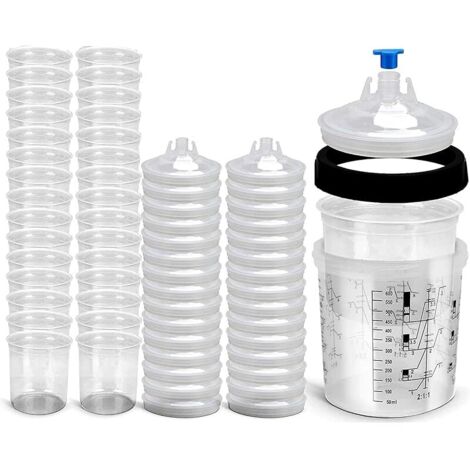600ML Kit de Tasse de Mélange de Peinture,avec 30 Inserts de gobelet, 30 couvercles,pour Pistolet a Peinture Universal