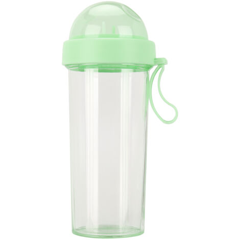 600ml Portable Two Straws Water Bottle Dual Use Drink Cup for Outdoor Travel Sport Geeen