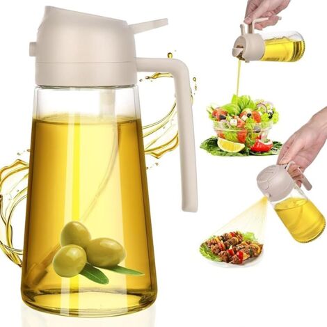 600ml Spray Huile Cuisine - 2-in-1 Pulvérisateur d'Huile en Verre épais avec et Anti-Goutte Vaporisateur Huile pour le Barbecue, Cuisine