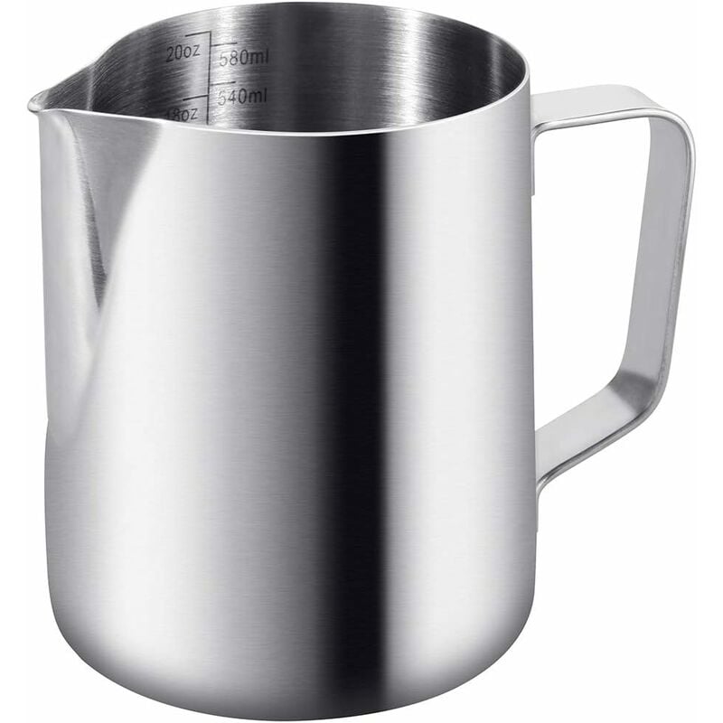 600ml/20 oz Pot à Lait 304 Acier Inoxydable Pichet à Lait Gravure Gradué à L'intérieur pour Faire Mousse Le Lait,des Capuccinos,des Jus ou Autre Fei