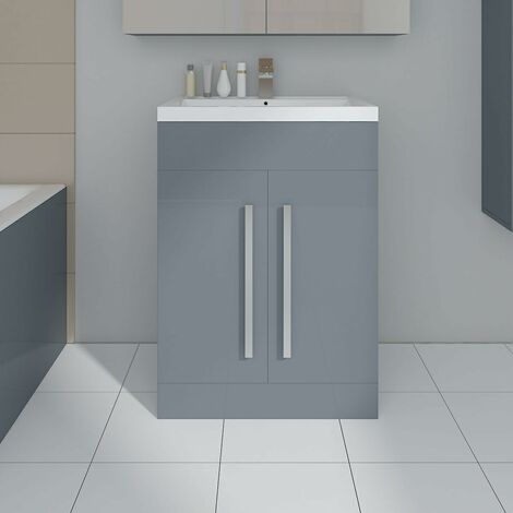 600mm Basin Vanity Unit Bathroom Free Standing Painted Gloss Grey