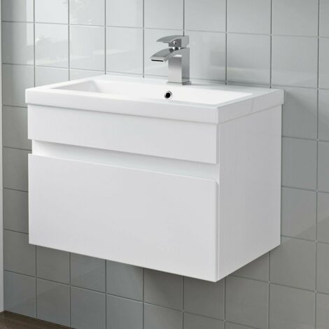 main image of "600mm Bathroom Basin Sink Vanity Unit Wall Hung Cabinet Gloss White"