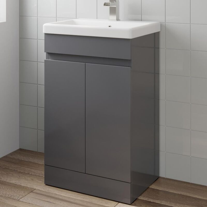 Grey Gloss Bathroom Furniture Vanity Unit with Basin Sink Cabinet Storage 500mm Drawer