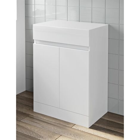 main image of "600mm Bathroom Countertop Vanity Door Unit Floor Standing Soft Close White Gloss"