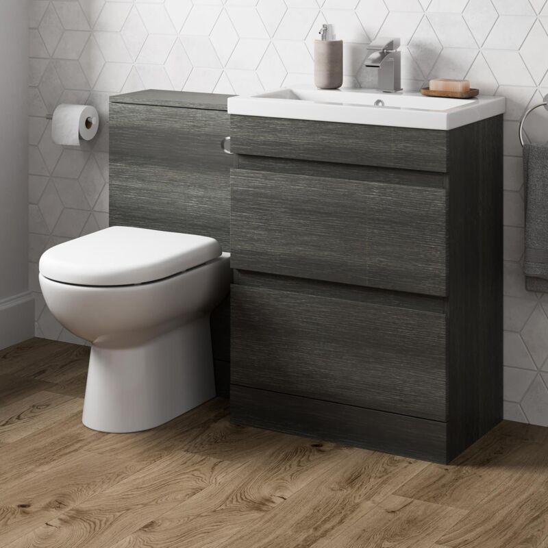Aurora - 600mm Bathroom Drawer Vanity Unit Basin Toilet Soft Close Seat Charcoal Grey