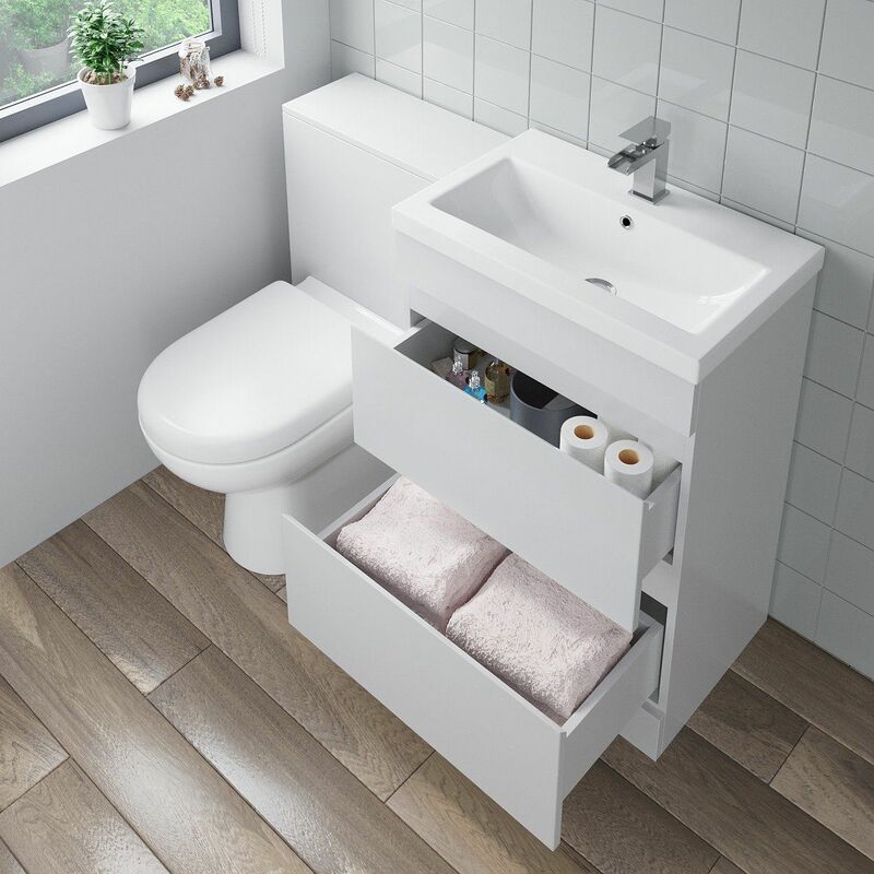 600mm Bathroom Drawer Vanity Unit Basin Toilet Soft Close Seat wc Gloss White
