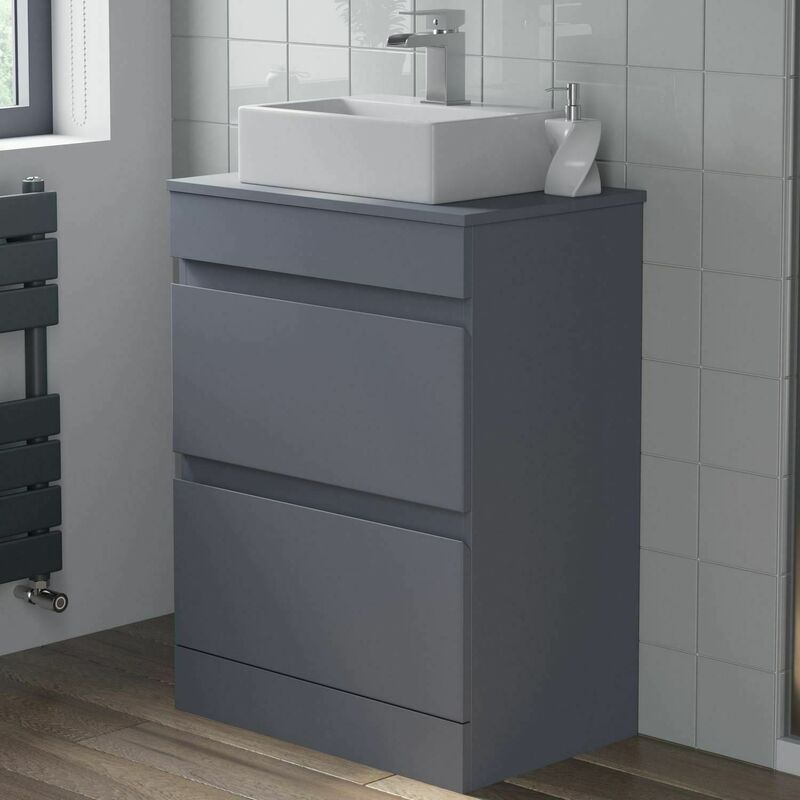 Bathroom Grey Gloss Vanity Unit Countertop Wash Basin 600mm with 400mm Rectangular Basin